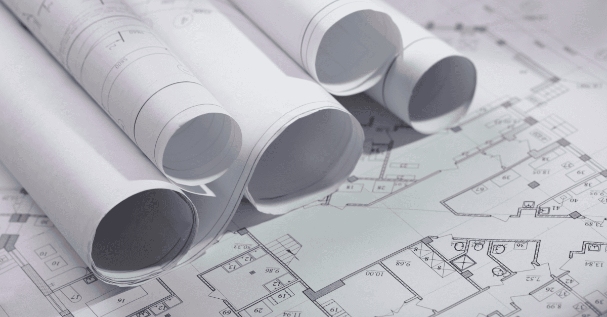 Blueprints and architectural plans for security and vetting solutions at building sites.